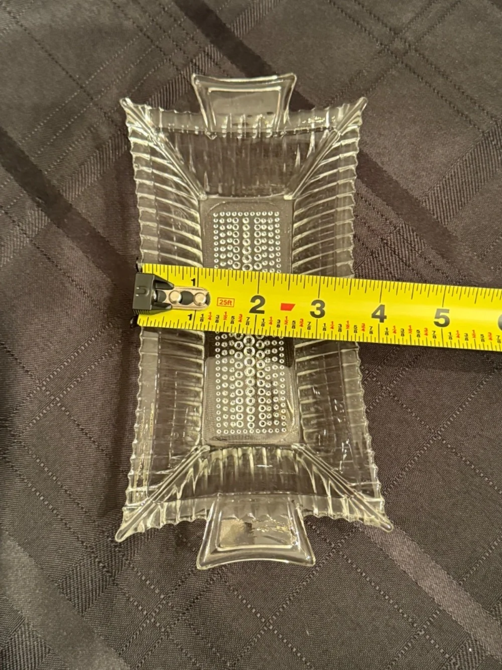 Vintage Clear Glass Candy Trinket Dish Rectangle with Handles Butter 8”x3.5”